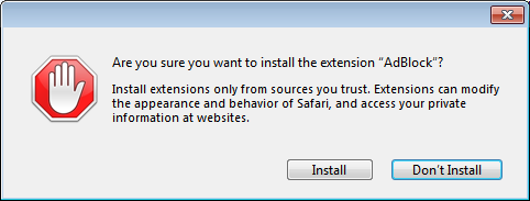 Safari warning dialog