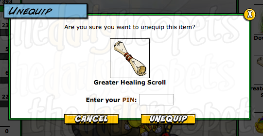 Unequip screen